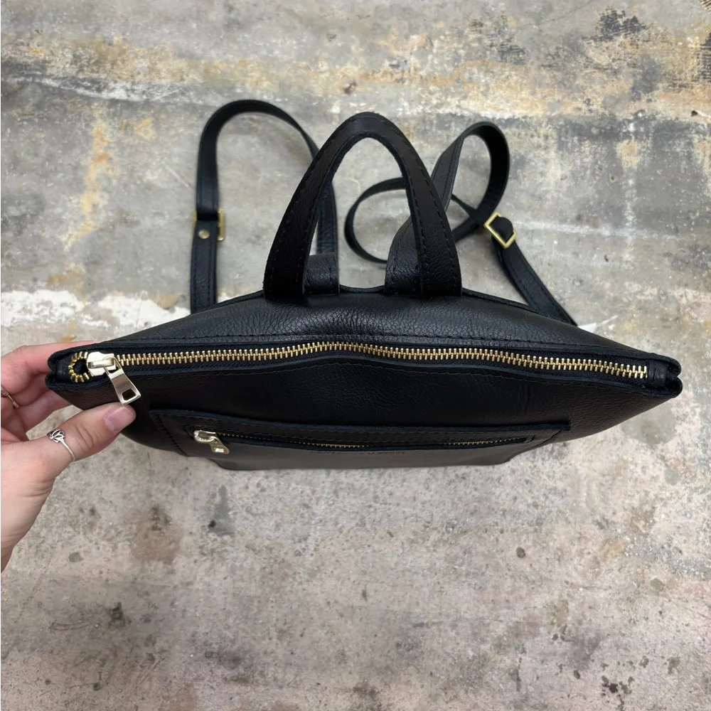 Portland Leather Black Mini Leather Backpack with Gold Hardware
